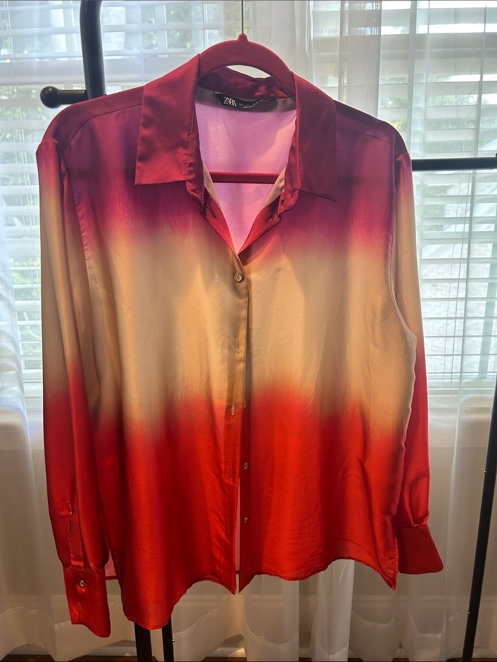 Zara Ombre Button-Down Shirt in Red, Cream and Pink